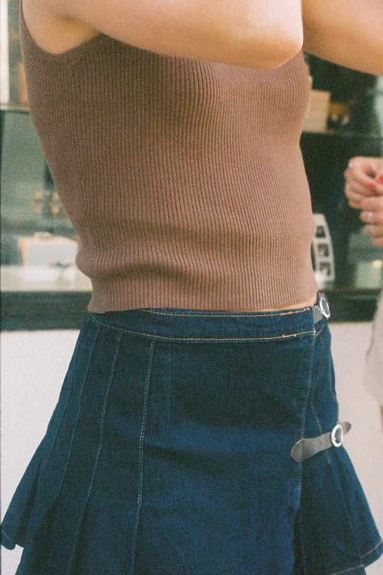 Soft Denim Low Waisted Buckle Skirt