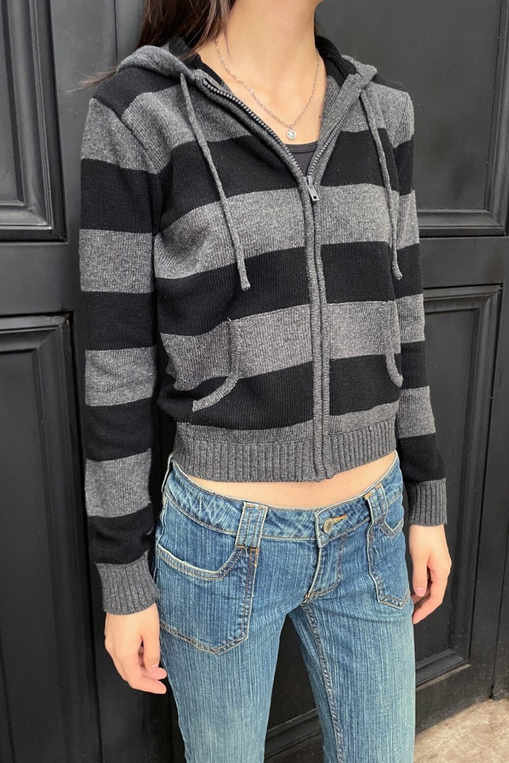 Alana Wool Striped Zip Up Sweater