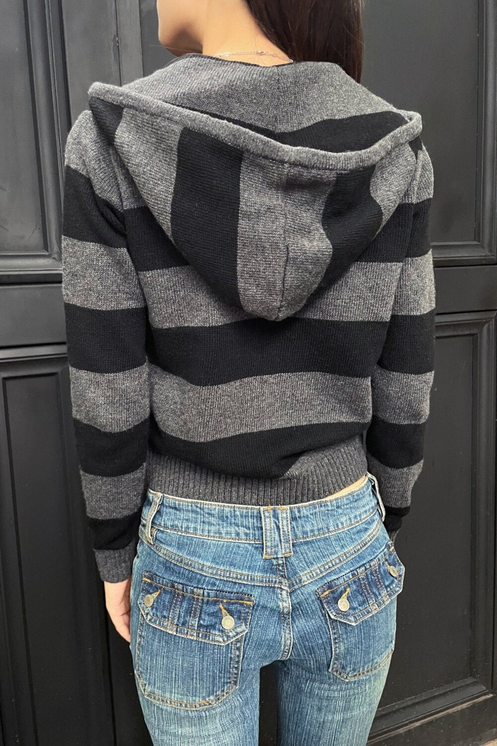 Alana Wool Striped Zip Up Sweater